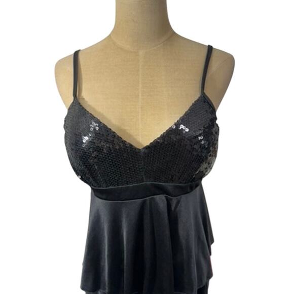 "BCX" Black BabyDoll Sequined Dress Goth Dark Fairy Sexy Y2K Hoco SZ M USA Made - Picture 2 of 12